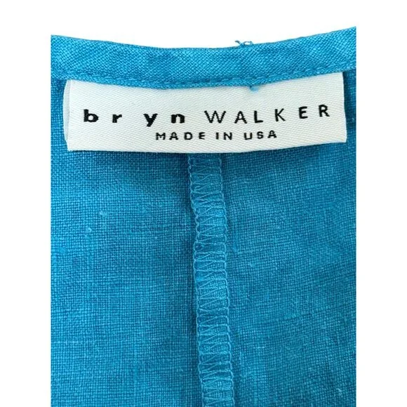 Bryn Walker Blue Linen Midi Dress Short Sleeve Lagenlook USA Womens Size XXS - Picture 4 of 9